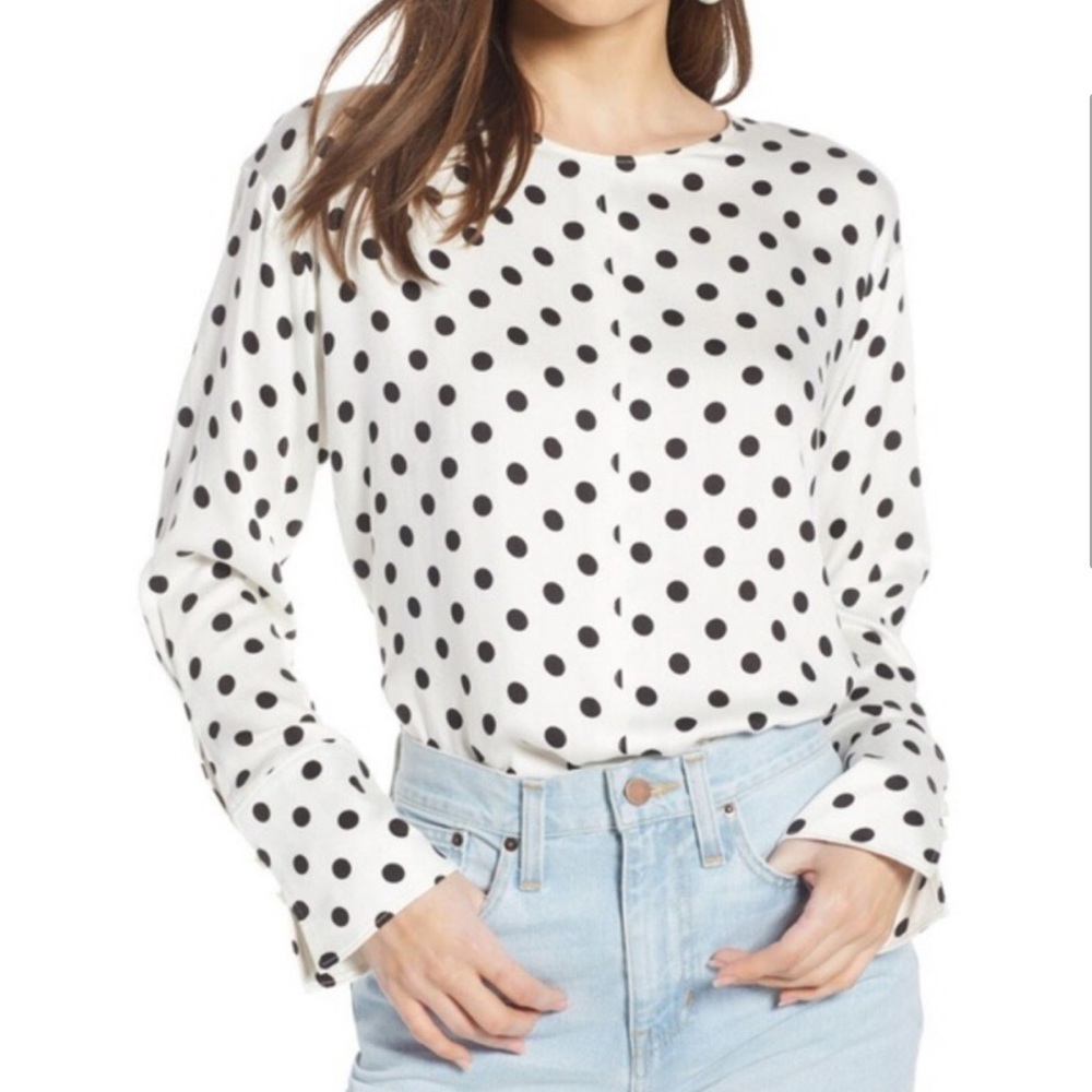 Something Navy Easy Woven Polka Dot Top